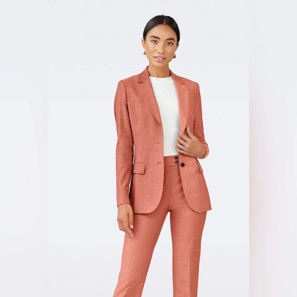 Ann Taylor The One Button Blazer in Crosshatch in Romantic Rouge - Picture 2 of 8
